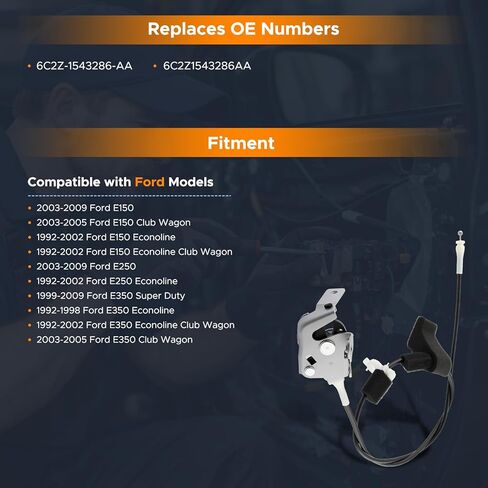 Driver Side Upper Trunk Door Latch with Cable Compatible with Ford E150 E250 E350 1992-2009 Cargo Left Lock Replaces for 6C2Z-1543286-AA, 6C2Z1543286AA in Kuwait