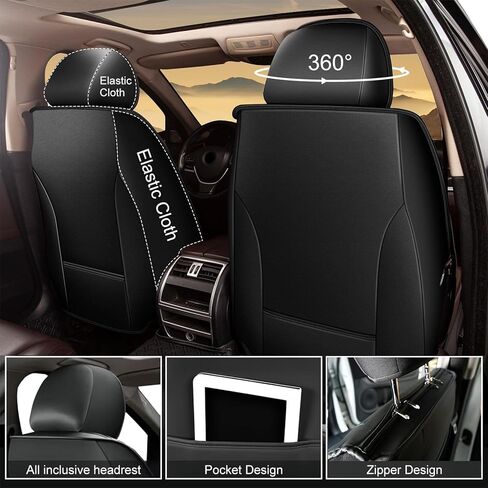 Car Seat Covers Fit for Dodge Grand Caravan 2008-2020: Front Set Waterproof Leather Vehicle Seat Cushion Luxury Automotive Protector Easy to Install(2 Seats, Black) in Kuwait