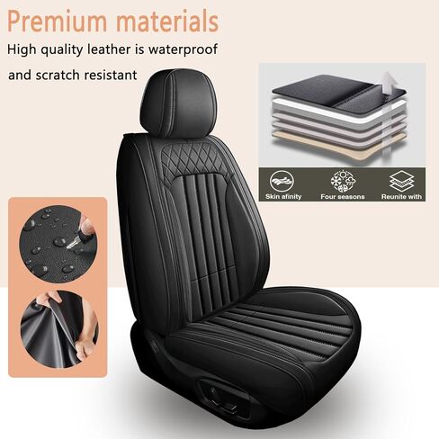 Car Seat Covers Fit for Dodge Grand Caravan 2008-2020: Front Set Waterproof Leather Vehicle Seat Cushion Luxury Automotive Protector Easy to Install(2 Seats, Black) in Kuwait