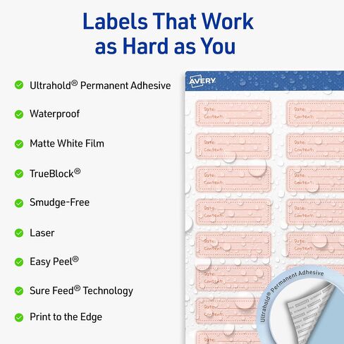 Avery Outdoor Waterproof Rectangle Labels with Sure Feed Technology, 0.75" x 2.25", White Film, Print-to-The-Edge, Compatible with Laser Printers, 300 Labels Total in Saudi Arabia
