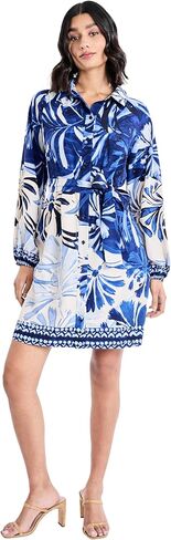 Maggy London Womens Women's Long Sleeve Collared Shirt Dress with Tie Waist - Tropical Wedding Guest Dresses in Saudi Arabia