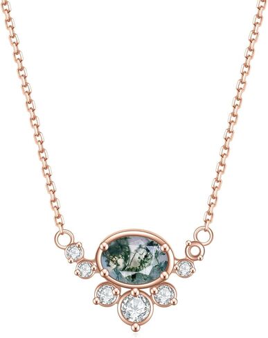 مجوهرات العقيق الطحلب الأخضر من Gem's Beauty قلادة عقيق الطحلب الأخضر من الفضة الإسترليني عيار 925 للسيدات قلادات من الذهب الوردي عيار 14 قيراط in Kuwait
