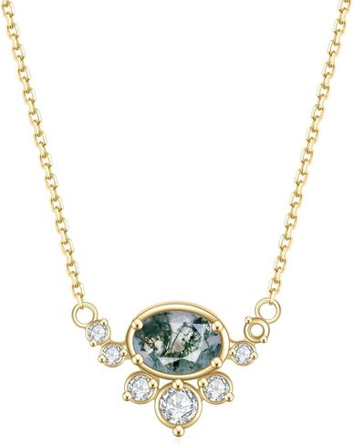 مجوهرات العقيق الطحلب الأخضر من Gem's Beauty قلادة عقيق الطحلب الأخضر من الفضة الإسترليني عيار 925 للسيدات قلادات من الذهب الوردي عيار 14 قيراط in Kuwait