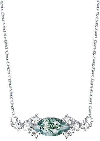 مجوهرات العقيق الطحلب الأخضر من Gem's Beauty قلادة عقيق الطحلب الأخضر من الفضة الإسترليني عيار 925 للسيدات قلادات من الذهب الوردي عيار 14 قيراط in Kuwait