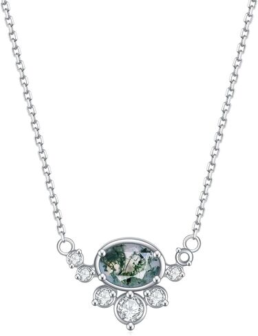 مجوهرات العقيق الطحلب الأخضر من Gem's Beauty قلادة عقيق الطحلب الأخضر من الفضة الإسترليني عيار 925 للسيدات قلادات من الذهب الوردي عيار 14 قيراط in Kuwait