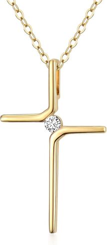 SISGEM 14k Real Gold Tiny Cross Necklace for Womens, Simple Yellow Gold Crucifix Cross Pendant with Moissanite Religious Confirmation Jewelry Gift for Her Mom, Wife, 16"-18" in Saudi Arabia