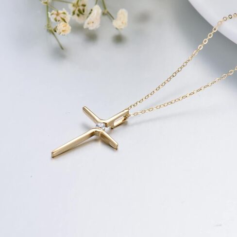SISGEM 14k Real Gold Tiny Cross Necklace for Womens, Simple Yellow Gold Crucifix Cross Pendant with Moissanite Religious Confirmation Jewelry Gift for Her Mom, Wife, 16"-18" in Saudi Arabia