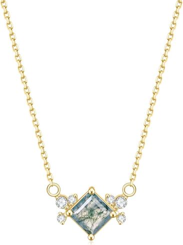 مجوهرات العقيق الطحلب الأخضر من Gem's Beauty قلادة عقيق الطحلب الأخضر من الفضة الإسترليني عيار 925 للسيدات قلادات من الذهب الوردي عيار 14 قيراط in Kuwait