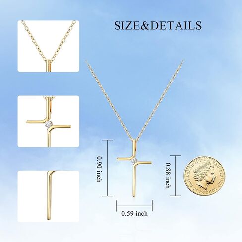 SISGEM 14k Real Gold Tiny Cross Necklace for Womens, Simple Yellow Gold Crucifix Cross Pendant with Moissanite Religious Confirmation Jewelry Gift for Her Mom, Wife, 16"-18" in Saudi Arabia
