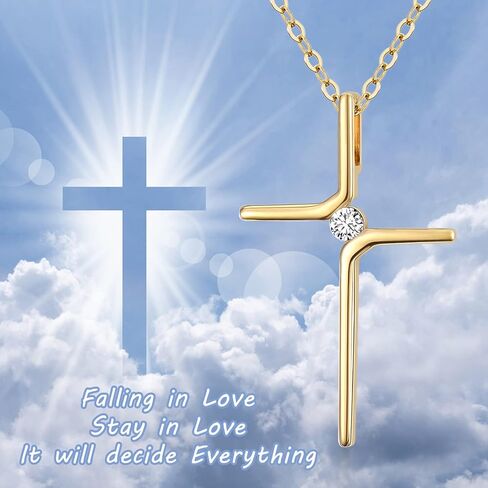 SISGEM 14k Real Gold Tiny Cross Necklace for Womens, Simple Yellow Gold Crucifix Cross Pendant with Moissanite Religious Confirmation Jewelry Gift for Her Mom, Wife, 16"-18" in Saudi Arabia