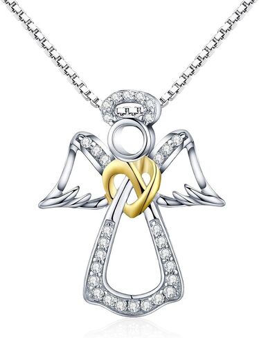 قلادة من الفضة الإسترليني عيار 925 مكعبة الزركونيوم بقلادة الملاك الحارس للنساء من الذهب الوردي مجوهرات على شكل قلب هدايا فريدة للنساء in Kuwait