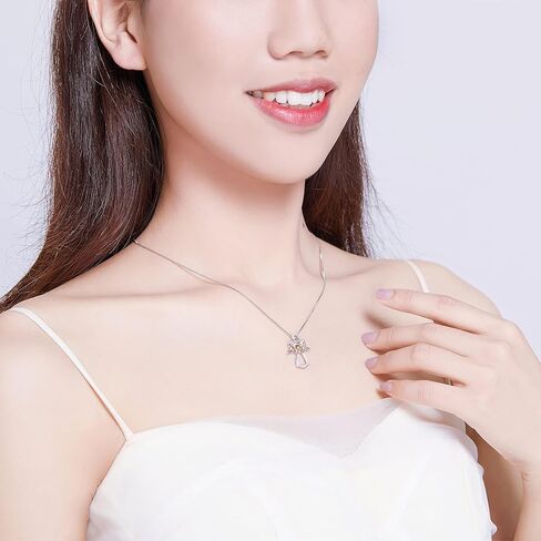 قلادة من الفضة الإسترليني عيار 925 مكعبة الزركونيوم بقلادة الملاك الحارس للنساء من الذهب الوردي مجوهرات على شكل قلب هدايا فريدة للنساء in Kuwait