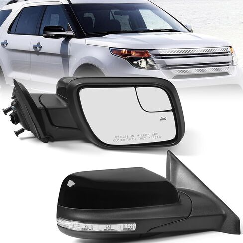 مرآة طاقة جانبية للراكب الأيمن مناسبة لسيارة Ford Explorer 2011-2019 مرآة عرض الباب مع زجاج النقطة العمياء، استبدال مباشر أسود مزخرف (3 دبابيس) in Saudi Arabia