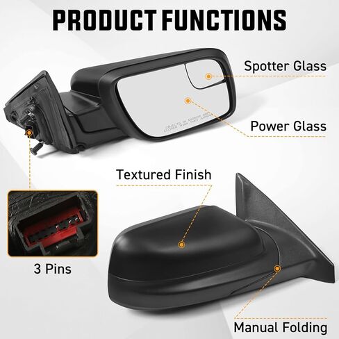 Right Passenger Side Power Mirror Fit for Ford Explorer 2011-2019 Door View Mirror with Blind Spot Glass, Black Textured Direct Replacement (3 Pins) in Saudi Arabia