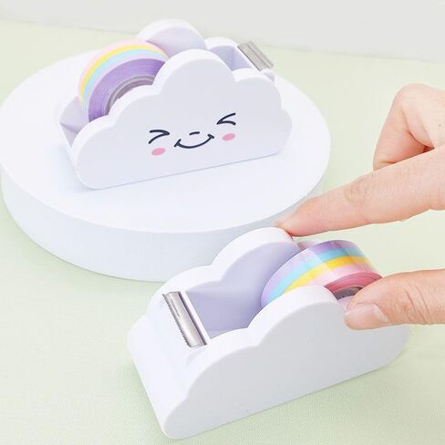 White Tape Desk Dispenser Cute Tape Dispenser Cloud Tape Cutter with Rainbow Novelty Tape Dispenser Holder for Home School Office Stationary Packaging Wrapping Craft Supplies in Saudi Arabia