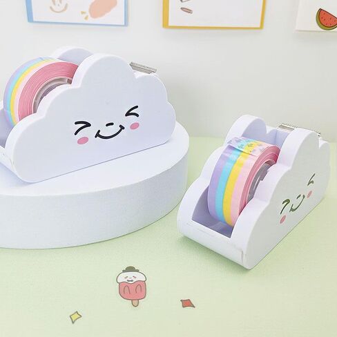 White Tape Desk Dispenser Cute Tape Dispenser Cloud Tape Cutter with Rainbow Novelty Tape Dispenser Holder for Home School Office Stationary Packaging Wrapping Craft Supplies in Saudi Arabia