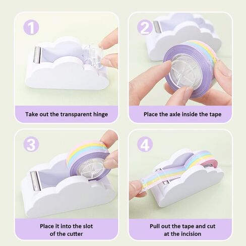 White Tape Desk Dispenser Cute Tape Dispenser Cloud Tape Cutter with Rainbow Novelty Tape Dispenser Holder for Home School Office Stationary Packaging Wrapping Craft Supplies in Saudi Arabia