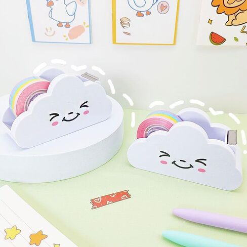 White Tape Desk Dispenser Cute Tape Dispenser Cloud Tape Cutter with Rainbow Novelty Tape Dispenser Holder for Home School Office Stationary Packaging Wrapping Craft Supplies in Saudi Arabia