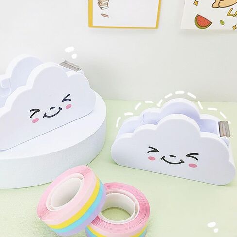 White Tape Desk Dispenser Cute Tape Dispenser Cloud Tape Cutter with Rainbow Novelty Tape Dispenser Holder for Home School Office Stationary Packaging Wrapping Craft Supplies in Saudi Arabia