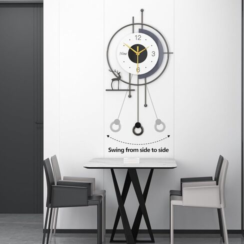 Modern Nordic Style Wall Clock Minimalist Creative Decorative Wall Clocks Silent Battery Powered Pendulum Clock Metal Frame + Wooden Dial Quartz Clock for Living Room Kitchen Bedroom Office, 13*25 in in Saudi Arabia