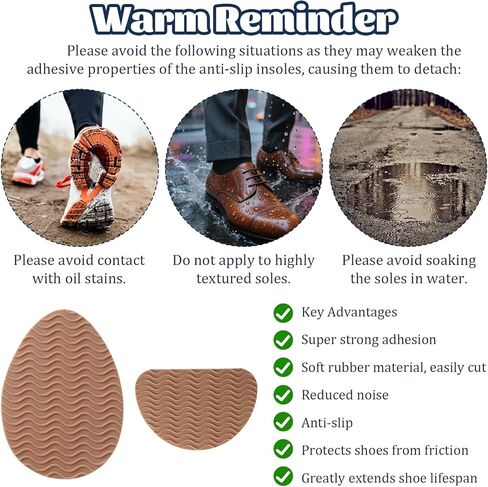 12pcs Non-Slip Shoe Pads, Anti Slip Shoe Grips, Self-Adhesive Anti-Skid Rubber Sole Protectors with Noise Reduction for High Heels, Leather Shoes, Boots, Sandals, Brown in Saudi Arabia
