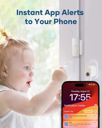 نظام إنذار المنزل اللاسلكي من 7 قطع ، نظام إنذار WiFi للأطفال سلامة الأطفال ، أمان المنزل ، الشقة ، إنذار نافذة الباب مع تنبيه تطبيق الهاتف (صفارة الإنذار 130DB ، أجهزة استشعار عن بعد ، عن بُعد) in Kuwait