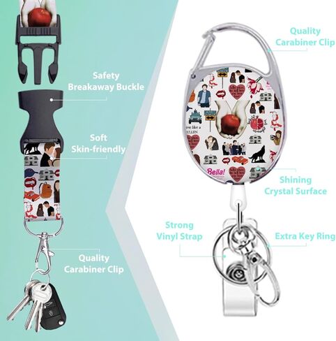 Twilight Merch، حامل شارة الهوية مع حبل قصير، حامل بطاقات شارة الهوية قابل للسحب، حزام حبل للرقبة قابل للفصل مع بكرة شارة وحامل هوية رأسي، هدايا مستوحاة من البرامج التلفزيونية لمحبي الفتيات in Kuwait