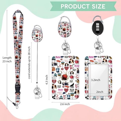 Twilight Merch، حامل شارة الهوية مع حبل قصير، حامل بطاقات شارة الهوية قابل للسحب، حزام حبل للرقبة قابل للفصل مع بكرة شارة وحامل هوية رأسي، هدايا مستوحاة من البرامج التلفزيونية لمحبي الفتيات in Kuwait