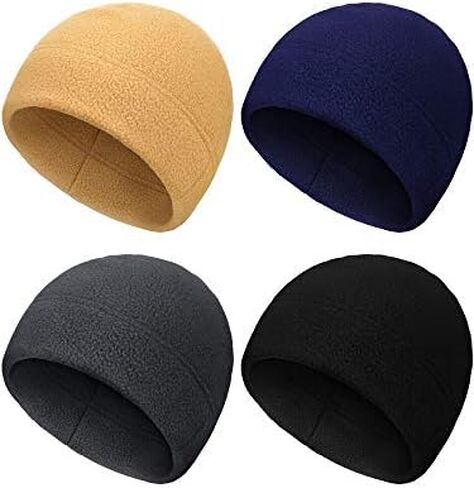 SATINIOR 4 Pieces Cotton Skull Caps for Men Women Fleece Beanies Hat Warm Soft Polar Beanie Hat Thick Windproof Winter (S,Black, Khaki, Navy Blue, Grey) in Saudi Arabia