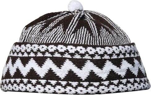 TheKufi® Dark Brown Cotton Blend Zigzag Beanie Kufi Hat with Ball on Top in Saudi Arabia