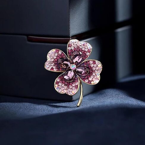 Fashion Rhinestone Clover Brooches Women Clothing Coat Jewelry Party Accessories in Saudi Arabia