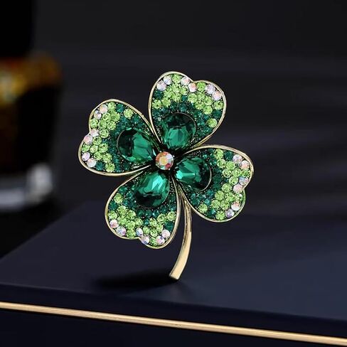 Fashion Rhinestone Clover Brooches Women Clothing Coat Jewelry Party Accessories in Saudi Arabia