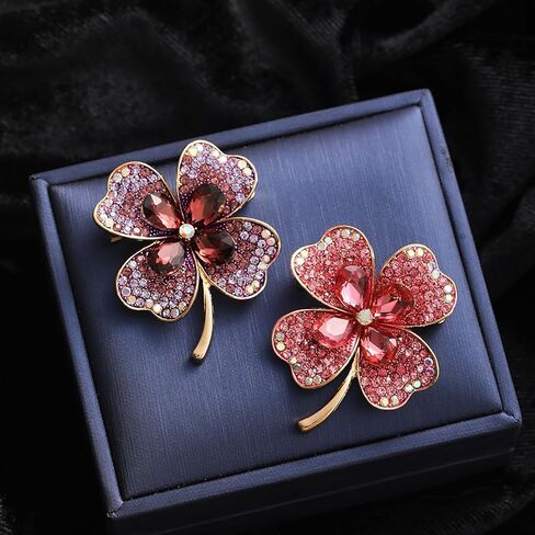 Fashion Rhinestone Clover Brooches Women Clothing Coat Jewelry Party Accessories in Saudi Arabia