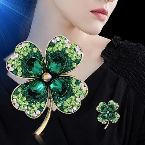 Fashion Rhinestone Clover Brooches Women Clothing Coat Jewelry Party Accessories in Saudi Arabia