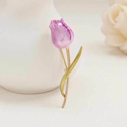 Anmpab Classic Tulip Flower Brooch Alloy Enamel Floral Pin for Women Blazer, Wedding, Prom, Party in Saudi Arabia