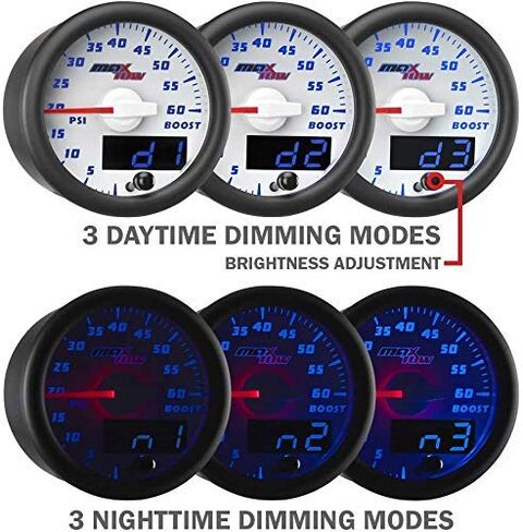 MaxTow Double Vision 35 PSI Coolant Pressure Gauge Kit - Includes Electronic Sensor - White Gauge Face - Blue LED Illuminated Dial - Analog & Digital Readouts - 2-1/16" 52mm in Kuwait
