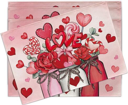 Valentines Day Flamingo Table Runner, Pink Love Hearts Be Mine Kitchen Dining Table Decoration, Anniversary Wedding Burlap Indoor Outdoor Home Decor Party Supply 13 x 72 Inches in Kuwait