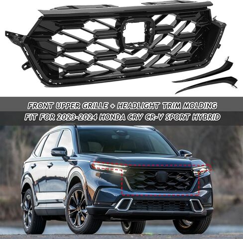 المصد الأمامي مصبغة والمصباح الأمامي صب صالح ل 2023-2024 هوندا CRV CR-V الرياضة الهجين لامع أسود العلوي مصبغة شواء الجمعية ABS in Kuwait
