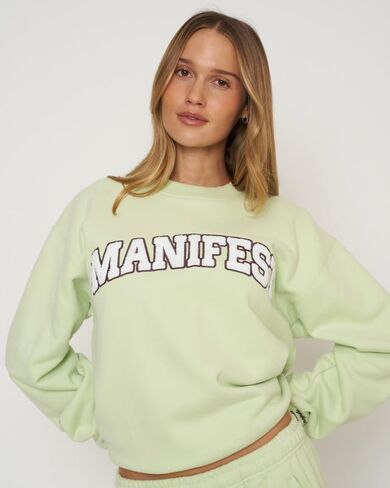 سترة Mayfair Group Manifest Classic Crewneck – Sage Mood Varsity Fleece Sweatshirt in Kuwait