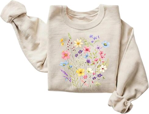 FITIN Colorful Wildflower Bouquet Sweatshirt – Botanical Floral Graphic Cozy Crewneck Casual Nature Pullover in Kuwait