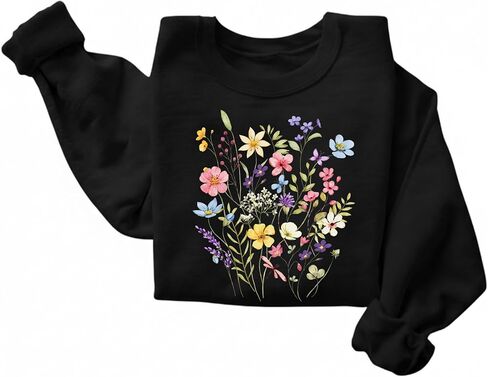 FITIN Colorful Wildflower Bouquet Sweatshirt – Botanical Floral Graphic Cozy Crewneck Casual Nature Pullover in Saudi Arabia