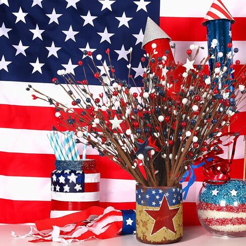 Yingzhao 12 Pcs 4th of July Decorations Patriotic Berry Stem Pick Memorial Day Artificial Red White Blue Pick 250th Anniversary Berry Stem Fruit Floral Bunch for Home Office Independence Day Decor in Kuwait
