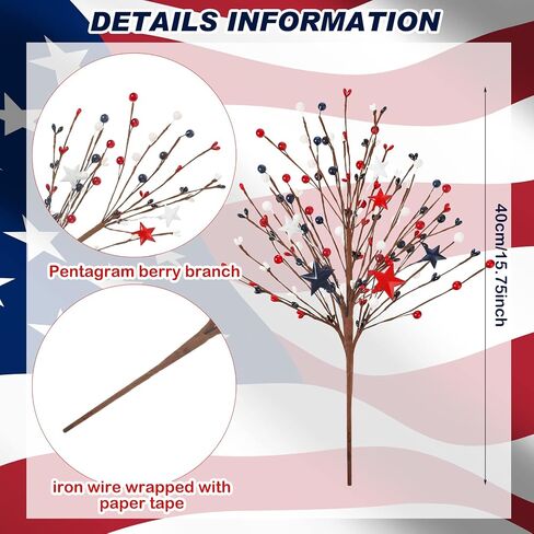Yingzhao 12 Pcs 4th of July Decorations Patriotic Berry Stem Pick Memorial Day Artificial Red White Blue Pick 250th Anniversary Berry Stem Fruit Floral Bunch for Home Office Independence Day Decor in Kuwait