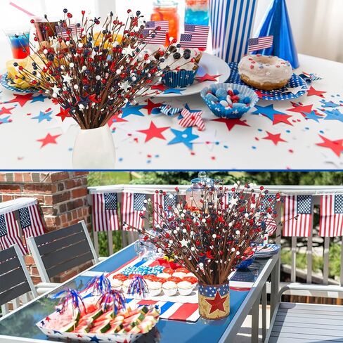 Yingzhao 12 Pcs 4th of July Decorations Patriotic Berry Stem Pick Memorial Day Artificial Red White Blue Pick 250th Anniversary Berry Stem Fruit Floral Bunch for Home Office Independence Day Decor in Kuwait