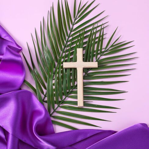 6 Pcs Easter Palm Sunday Decoration Set Including 4 Artificial Palm Branches, 1 Cross, 1 Purple Mantle for Church, Home Decoration in Saudi Arabia