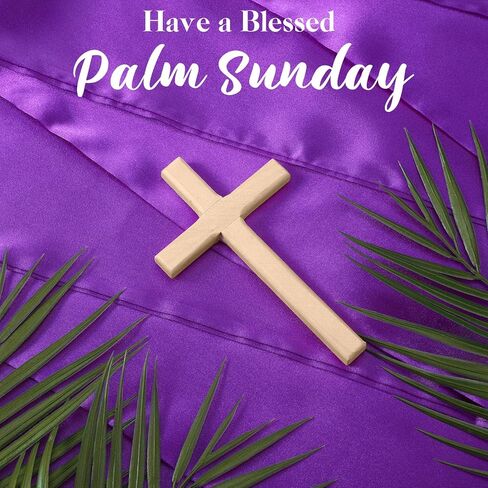 6 Pcs Easter Palm Sunday Decoration Set Including 4 Artificial Palm Branches, 1 Cross, 1 Purple Mantle for Church, Home Decoration in Saudi Arabia