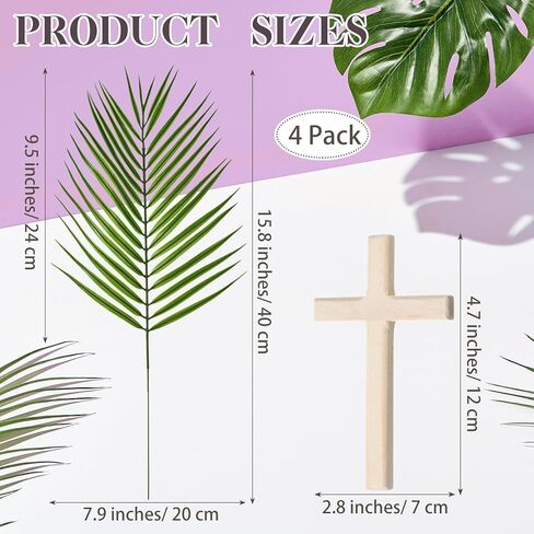 6 Pcs Easter Palm Sunday Decoration Set Including 4 Artificial Palm Branches, 1 Cross, 1 Purple Mantle for Church, Home Decoration in Saudi Arabia