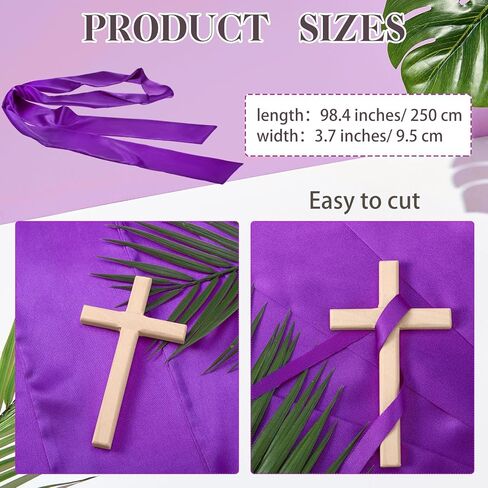 6 Pcs Easter Palm Sunday Decoration Set Including 4 Artificial Palm Branches, 1 Cross, 1 Purple Mantle for Church, Home Decoration in Saudi Arabia