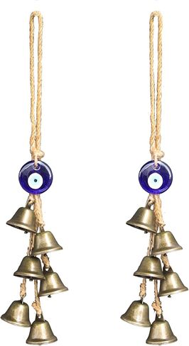 قطعتان من أجراس الساحرة لحماية مقبض الباب، ديكور ويكا الساحر الطاقات السلبية الواضحة مع عيون شريرة زرقاء، لوازم السحر لديكور غرفة المنزل بوهو (أ) in Kuwait