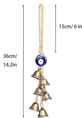 قطعتان من أجراس الساحرة لحماية مقبض الباب، ديكور ويكا الساحر الطاقات السلبية الواضحة مع عيون شريرة زرقاء، لوازم السحر لديكور غرفة المنزل بوهو (أ) in Kuwait